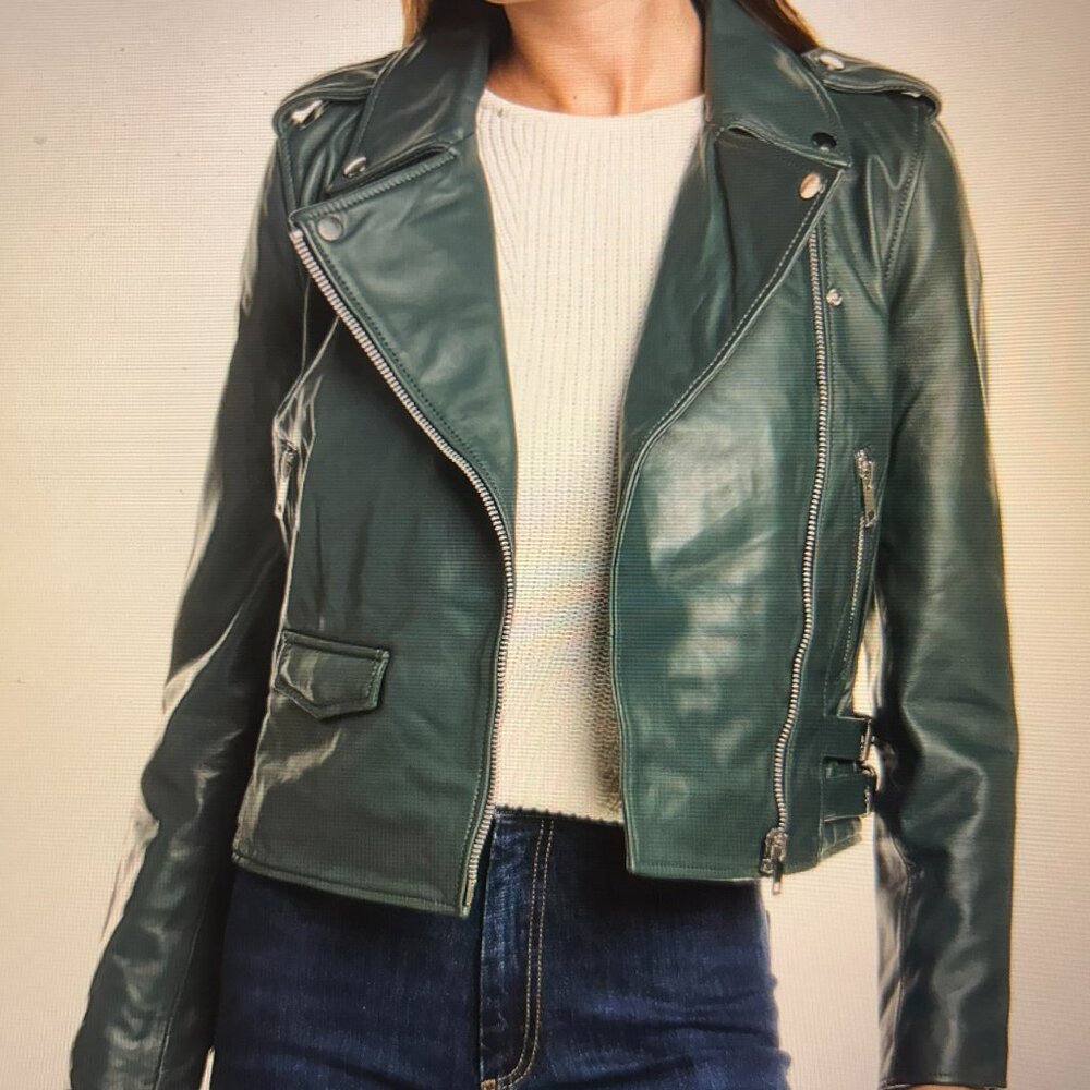 Genuine Lambskin Leather Designer Moto Jacket - Hunter Green NWT ***NWT***